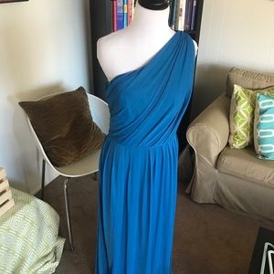 Alfred Sung Ocean Blue One-Shoulder Evening Gown